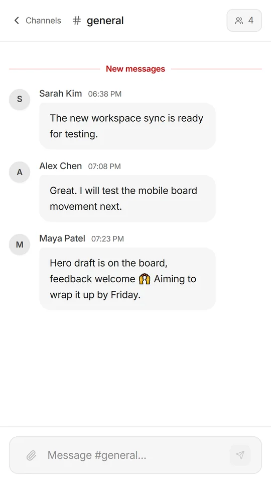 Glidely for Android: a team chat channel.