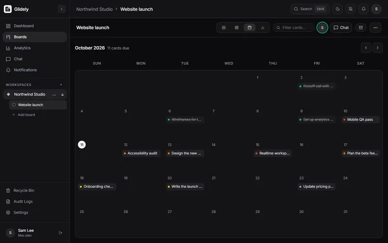 The calendar view